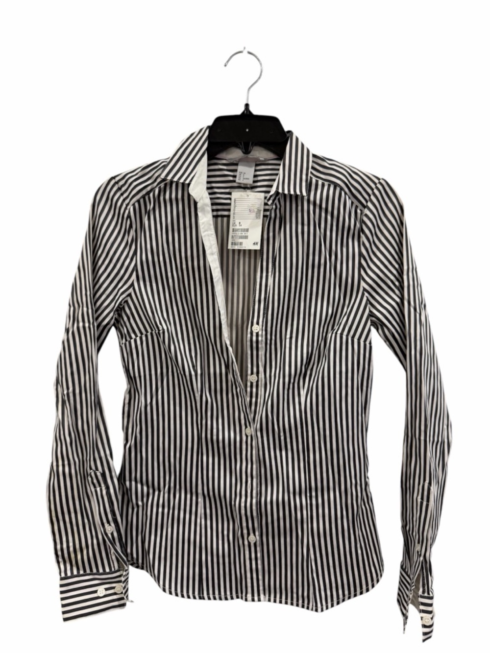 H&M Black & White Vertical Stripe Button-Up Shirt